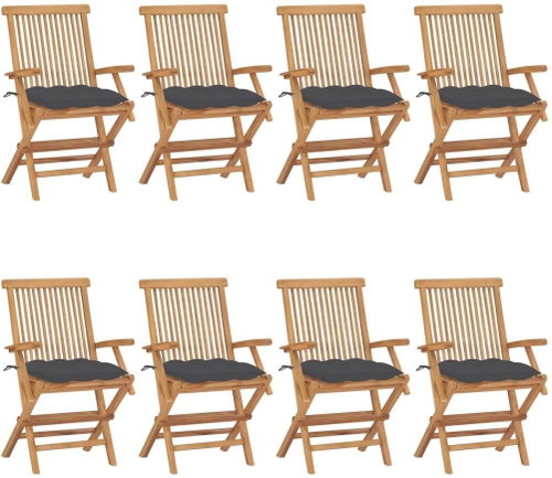 Zahradní židle s antracitovými poduškami 8 ks masivní teak, 3072904 - Zahradní židle - Main image