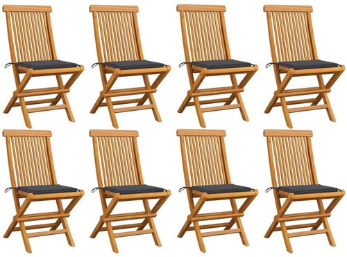 Zahradní židle s antracitovými poduškami 8 ks masivní teak, 3072917 - Zahradní židle - Main image