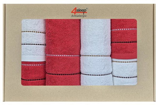 4sleep Dárkové balení ručníků a osušek Eco - červenobílé - Towel Set - Main image