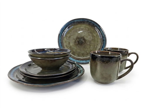 Clay Tierra 8-Piece Ceramic Dinner Set for 2 People, Earthy Brown - Dish Set - Main image
