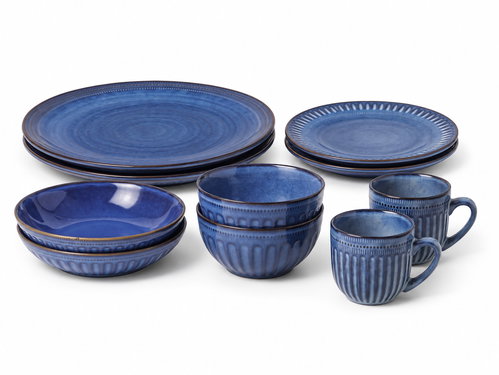Clay Marine 10dílná jídelní keramická sada pro 2 osoby, modrá - Dish Set - Main image