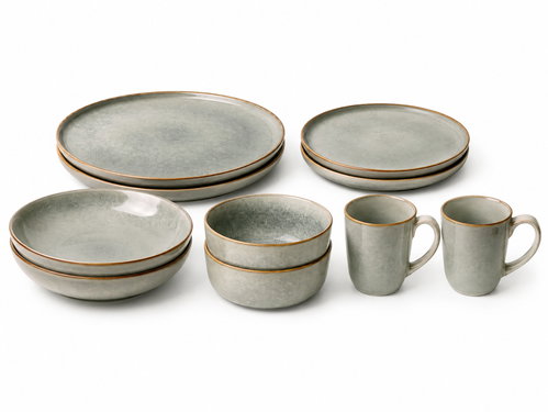 Clay Skandi 10-Piece Ceramic Dining Set for 2 People, Grey/Beige - Dish Set - Main image