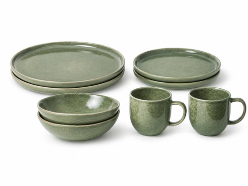 Clay Olive 8-piece Ceramic Dinner Set for 2 People, Olive Green - Dish Set - Main image