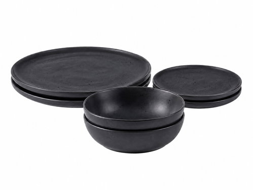 Clay Obsidian 6dílná jídelní keramická sada pro 2 osoby, černá - Dish Set - Main image