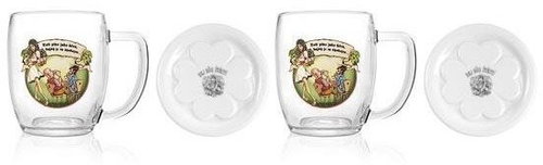 Sahm Set of 2 beer mugs incl. porcelain coaster, Horseradish motif - Glass - Main image