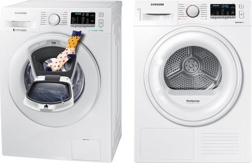 SAMSUNG WW70K5210WW AddWash + SAMSUNG DV80M50101W/LE - Washer Dryer Set - Main image
