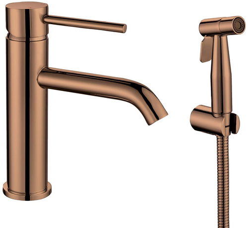 SAPHO RHAPSODY pedestal basin mixer with bidet shower, matt copper 1209-09PG - Bidet Shower - Main image