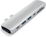 Satechi Aluminium Type-C PRO Hub (HDMI 4K, PassThroughCharging, 2x USB3.0,2xSD, ThunderBolt 3) - Ezü - Port replikátor