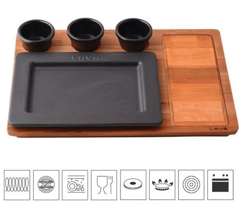 LAVA METAL Cast Iron Plate 26x19cm with Wooden Base - Plate - Main image