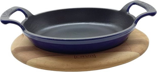 LAVA METAL Cast Iron Pan 19x14cm with Wooden Base - Blue - Pan - Main image