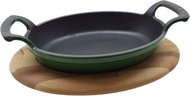 LAVA METAL Cast Iron Pan 19x14cm with Wooden Base - Green - Pan