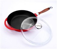 LAVA METAL Cast Iron Pan with Wooden Handle and Glass Lid 28cm - Red - Pan