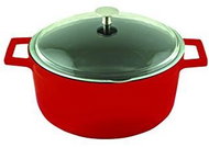 LAVA METAL Cast Iron Round Pot 20cm with Glass Lid - Red - Pot