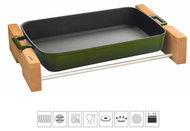 LAVA METAL Cast Iron Baking Pan 22x30cm with Wooden Base - Green - Roasting Pan
