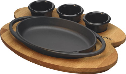 LAVA METAL Cast Iron Serving Bowl, Oval, with Wooden Base - Bowl - Main image