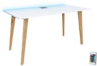 SYBERDESK 132 × 65 cm, Solid Oak Wooden Legs, LED, biely – 2. časť - Herný stôl