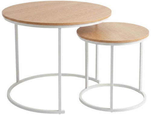 SCENA LIVING Sada 2 ks kulaté, bílá a dřevěný dekor - Coffee Table - Main image