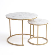 SCENA LIVING Sada 2 ks kulaté, zlatá a mramorový dekor - Coffee Table