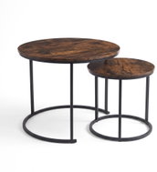 SCENA LIVING Sada 2 ks kulaté, černá a tmavý dřevěný dekor - Coffee Table
