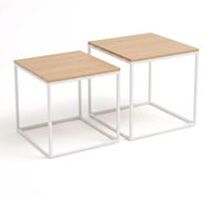 SCENA LIVING Sada 2 ks čtvercové, bílá a dřevěný dekor - Coffee Table