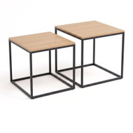 SCENA LIVING Sada 2 ks čtvercové, černá a světlý dřevěný dekor - Coffee Table