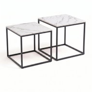 SCENA LIVING Sada 2 ks čtvercové, černá a mramorový dekor - Coffee Table