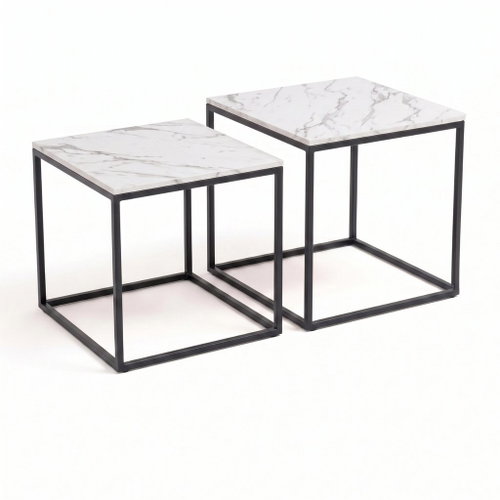 SCENA LIVING set of 2 square, black and marble-effect Main image SCENA LIVING set of 2 square, black and marble-effect - Coffee Table - Main image