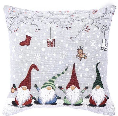SCANquilt MOTIV elves with gifts white and grey 45 × 45 cm - Pillowcase - Main image