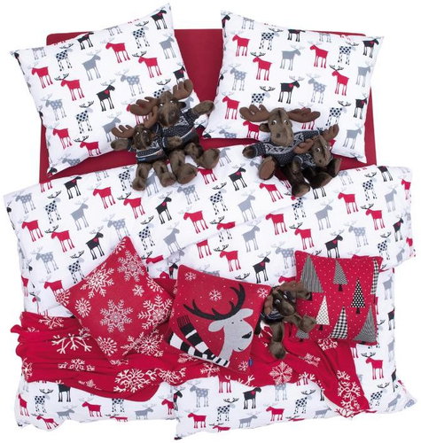 SCANquilt linen KLASIK reindeer, white and red-gray 140 × 220/70 × 90 cm - Bed Linen - Main image