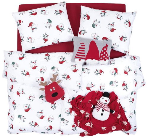 SCANquilt bed linen KLASIK elves, white-red-green 140 × 200/70 × 90 cm - Bed Linen - Main image
