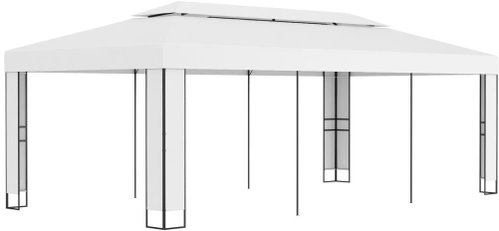 Gazebo with double roof 3 x 6 m white - Garden Gazebo - Main image