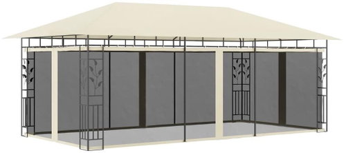 Gazebo with mosquito net 6 x 3 x 2.73 m cream - Garden Gazebo - Main image