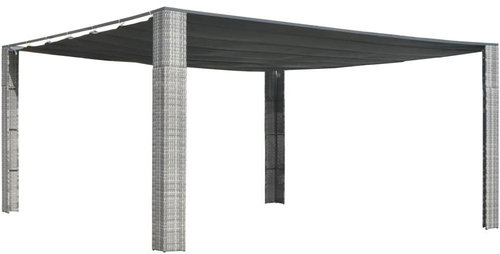 Gazebo with sliding roof polyrattan 400x400x200 cm gray-angled - Garden Gazebo - Main image