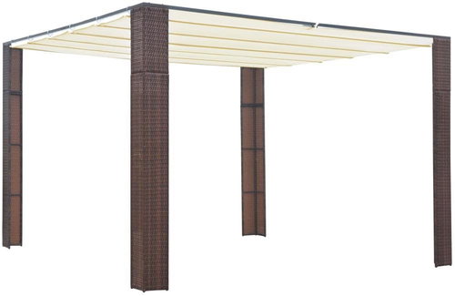 Gazebo with roof polyrattan 300 x 300 x 200 cm brown and cream - Garden Gazebo - Main image