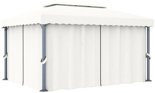 Gazebo with curtains 4 x 3 m creamy white aluminum - Garden Gazebo - Main image