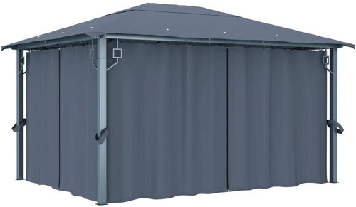 Gazebo with curtains 400 x 300 cm anthracite aluminum - Garden Gazebo - Main image