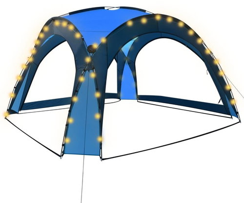 Party tent with LED lights 4 side walls 3.6 x 3.6 x 2.3 m blue - Garden Gazebo - Main image