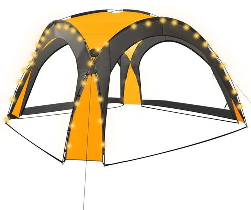 Party tent with LED lights 4 side walls 3.6 x 3.6 x 2.3 m yellow - Garden Gazebo - Main image