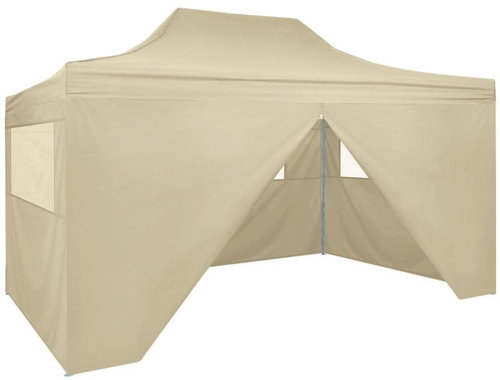 Scissor folding tent 4 side walls 3 x 4.5 m creamy white - Garden Gazebo - Main image