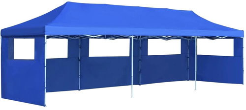 Folding scissor party tent with 5 side walls 3 x 9 m blue - Garden Gazebo - Main image