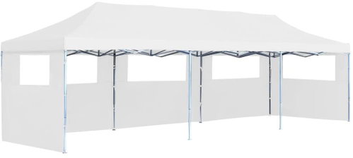 Folding scissor tent with 5 side walls 3 x 9 m white - Garden Gazebo - Main image