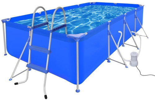 Swimming Pool with Ladder and Steel Pump 394 x 207 x 80cm - Pool - Main image