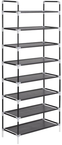 Shoe rack with 8 shelves metal and non-woven fabric black - Shoe Rack - Main image