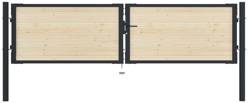 Plotová branka ocel a smrkové dřevo 310×125 cm - Brána - Main image