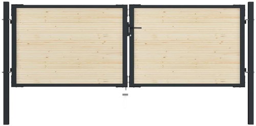 Plotová branka ocel a smrkové dřevo 310×150 cm - Brána - Main image