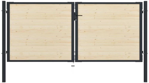 Plotová branka ocel a smrkové dřevo 310×175 cm - Brána - Main image