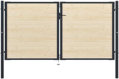 Plotová branka ocel a smrkové dřevo 310×200 cm - Brána - Main image