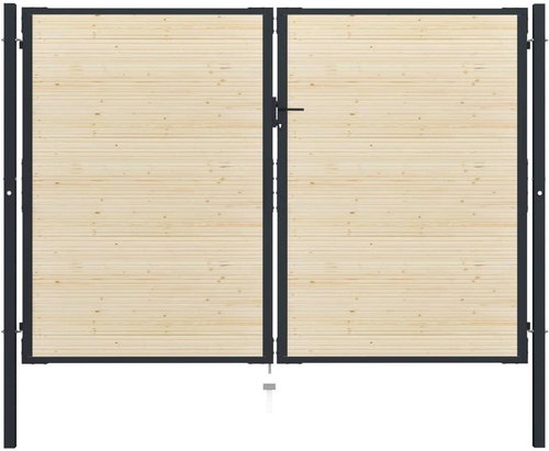 Plotová branka ocel a smrkové dřevo 310×250 cm - Brána - Main image
