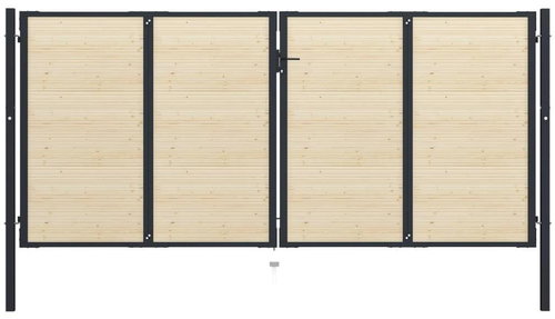 Plotová branka ocel a smrkové dřevo 408×225 cm - Brána - Main image