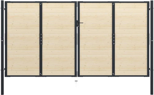 Plotová branka ocel a smrkové dřevo 408×250 cm - Brána - Main image